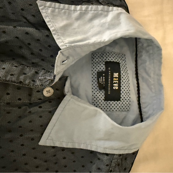 Anthropologie Maeve Bennet Shirt - blue tulle polka dot overlay size XS EUC - Picture 3 of 4